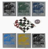 MT. TARRENGOWER: Eight items related to the Mount Tarrengower Hill Climb, 1982-1987 plaques, 1988 60th Anniversary badge and small 1996 pin badge