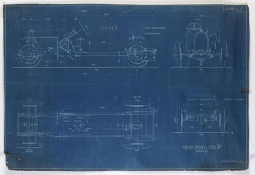 BUGATTI POSTERS: Two posters detailing technical specifications relating to Type 43 and Type 38