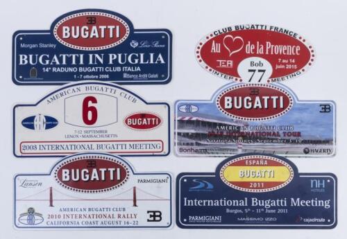 RALLY PLATES: A collection six rally plates related to Bugatti events