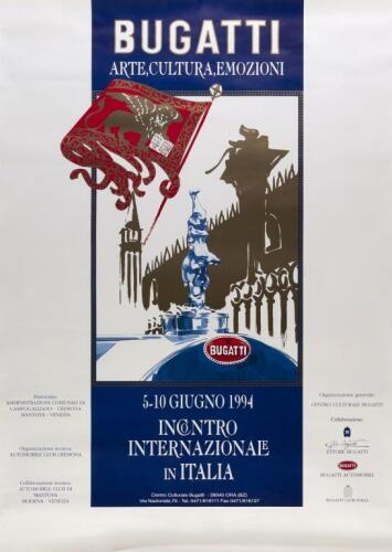 BUGATTI WALL POSTER: A very large wall poster of the Bugatti meeting event held in Italy, 5-10 June of 1994, 'BUGATTI - Arte, Cultura, Emozioni',