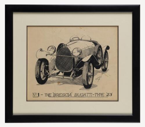 R. SHEPHERD: A fine monochrome drawing framed and glazed by R. Shepherd of No1 Brescia, Bugatti Type 23