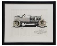R. SHEPHERD: A fine watercolour drawing framed and glazed by R. Shepherd&nbsp;of a 1911-1912 Bugatti No.6 (Design No.15), 'The first 8 cylinder Bugatti'