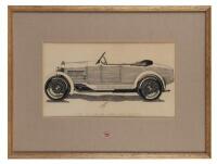 R. SHEPHERD: A fine ink monochrome drawing on paper&nbsp;of a Bugatti Type 40, No 23,&nbsp;mounted on frame & glazed, 18cm high, 32cm wide (visible)