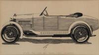R. SHEPHERD: A fine ink monochrome drawing on paper&nbsp;of a Bugatti Type 40, No 23,&nbsp;mounted on frame & glazed, 18cm high, 32cm wide (visible) - 2