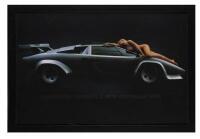 COUNTACH: A large framed 'Lamborghini Countach S With Australian Body' poster, 97cm wide 66.5cm high.