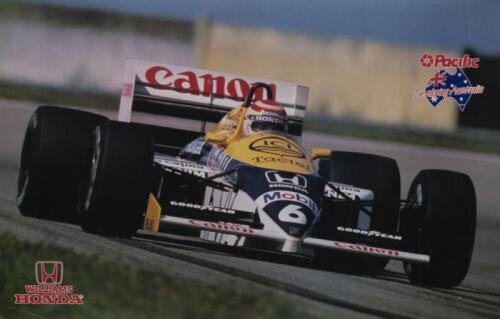 WILLIAMS: A sponsored publicity poster depicting Nelson Piquet driving a Williams Honda FW11, has a few fold marks at lower left hand corner and right hand side, 38cm high, 59cm wide