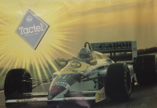 NIGEL MANSELL: A circa 1986 publicity poster featuring Nigel Mansell in the FW11 Williams Honda, produced by sponsor, 55cm high, 79cm wide