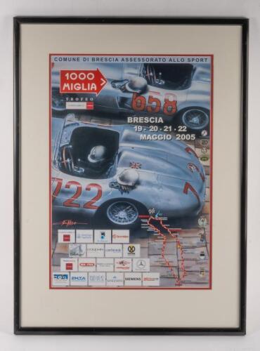 1000 MIGLIA: A 2005 1000 MIGLIA, BRESCIA promotional poster featuring the Mercedes-Benz 300 SLR of Stirling Moss, framed, 49.5cm wide, 67cm high overall.