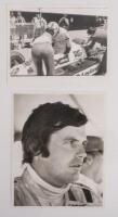 ALAN JONES: Two black and white photographs featuring Alan Jones including one in Williams FW07 and earlier portrait. Largest 20.5cm wide, 25.5cm high.