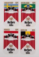 STICKERS: A set of four promotional stickers issued by Marlboro Team Texaco, Monaco 1974, Interlagos 1974, Nivelles 1974, Anderstorp 1974 - 2