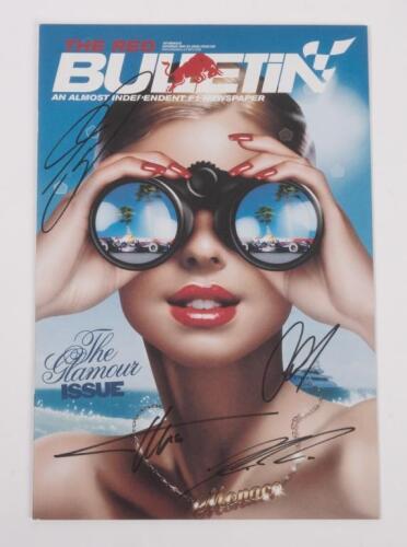 FORMULA 1: A May 24, 2008, Issue 210, of 'THE RED BULLETIN', front cover signed by Lewis Hamilton, Fernando Alonso, Kimi Raikkonen and David Coulthard,