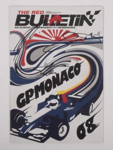 FORMULA 1: A May 22, 2008, Issue 209, of 'THE RED BULLETIN', front cover signed by Fernando Alonso, Kimi Raikkonen and David Coulthard