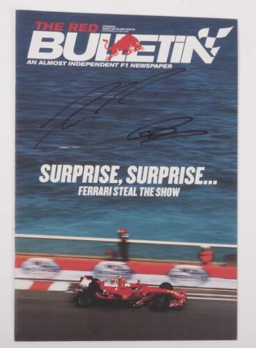 FORMULA 1: A May 25, 2008, Issue 211, of 'THE RED BULLETIN', front cover signed by Kimi Raikkonen and Lewis Hamilton