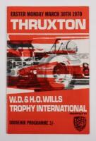 FORMULA 2: An official souvenir program from the W.D.& H.O. Wills Trophy International of March 30, 1970 at Thruxton, includes signatures from Jochen Rindt, Jo Siffert, Barrie Smith, Peter Westbury, Rolf Stommelen, Robin Widdows and Brian Cullen