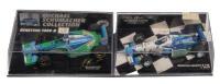 BENETTON SCHUMACHER ALESI: A pair of formula 1 models, a Benetton B193 B, the number 5 race car as driven by Michael Schumacher, manufactured by Minichamps, product number 510 430011, also a Benetton B196, the number 3 race car as driven by Jean Alesi, ma