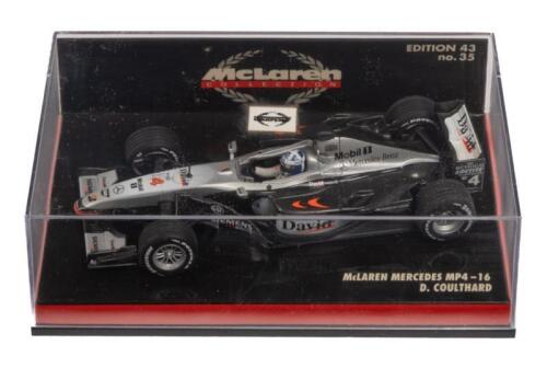 McLAREN MERCEDES MP4-16: A 1:43 scale Minichamps McLaren Mercedes MP4-16 as raced by David Coulthard in 2001