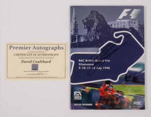 BRITISH: An autographed formula 1 race programme from the 1998 British GP Silverstone, signed by, David Coulthard