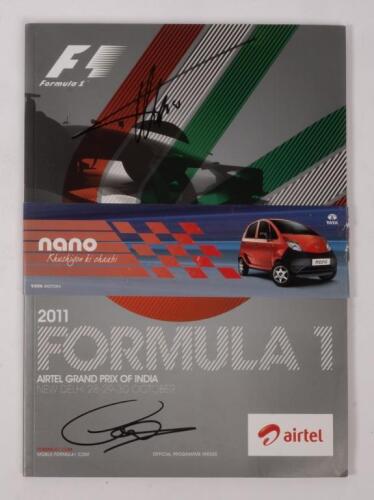 INDIA: A autographed formula 1 race programme from the 2011 Indian GP, signed by, Fernando Alonso, Lewis Hamilton.