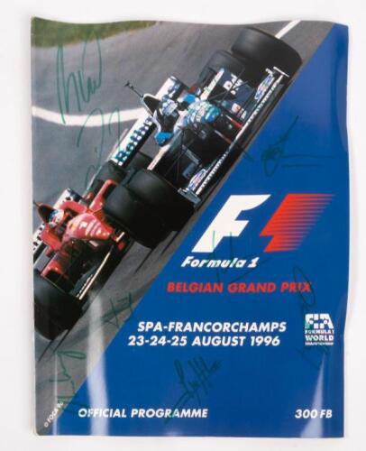 BELGIAN: A autographed Formula 1 race programme from the 1996 Belgian GP Spa-Francorchamps, signatures include, Damon Hill, Jacques Villeneuve, Michael Schumacher and others.