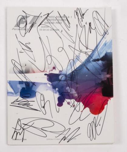 UNITED STATES: A autographed Formula 1 race programme from the 2015 United States GP Austin, signed by, Lewis Hamilton, Daniel Ricciardo, Jenson Button and 12 other drivers.