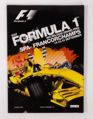 BELGIAN: A autographed Formula 1 race programme from the 2007 Belgian GP Spa-Francorchamps, signatures include, Kimi Raikkonen, Lewis Hamilton, Sabastian Vettel and 32 F1 personalities.