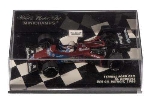 TYRRELL FORD 012: A 1:43 scale Minichamps Tyrrell Ford 012, as raced by Martin Brundle in the USA grand prix Detroit 1984