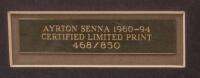 SENNA: A framed and glazed limited edition (468/850) print titled 'Ayrton Senna - Forever a champion' by Roxanne Lambie. 61cm wide, 102.5cm high.&nbsp; - 6