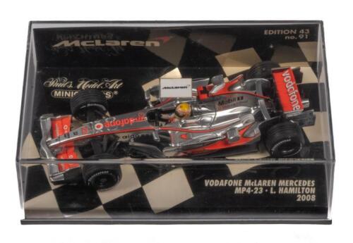 McLAREN MERCEDES MP4-23: A 1:43 scale Minichamps Vodafone McLaren Mercedes MP4-23 as raced by Lewis Hamilton in 2008