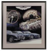 ASTON MARTIN: A framed Aston Martin&nbsp;print, 76.5cm high, 71cm wide&nbsp;