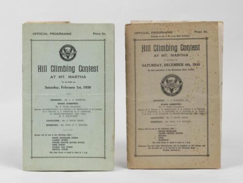 MOUNT MARTHA HILL CLIMB: Two official programs relating to the Mount Martha Hill Climb Contest
