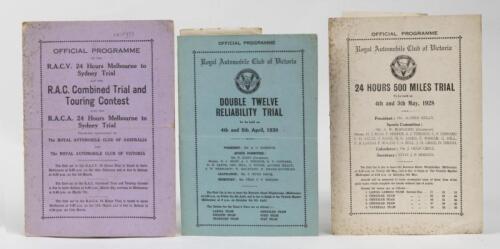 RACV RELIABILITY TRIAL: Three official programs relating the RACV 24 hours reliability trial
