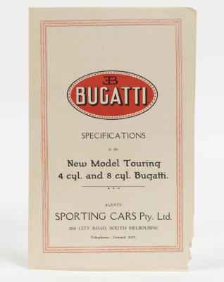 BUGATTI: An Australian printed late 1920s specifications leaflet