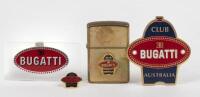 BUGATTI CLUB: A selection of Bugatti Club Australia items including Zippo lighter, two badges and Bugatti shirt name badge.&nbsp;