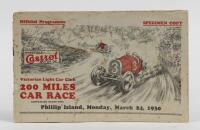PHILLIP ISLAND: Offical programme of the March 24 1930, Victorian Light Car Club 200 Miles Car Race