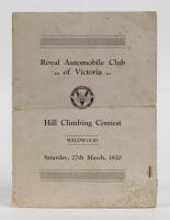 WILDWOOD: Official program of the Saturday, 27 March 1920 RACV Hill Climbing contest at Wildwood - 2