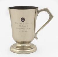 TROPHY: A Light car club NSW trophy cup from October 1936, engraved 'T. Peters [Bugatti] 1st Class F. Mountain Trial, 17-10-35, 13.5cm high, 9.5cm wide