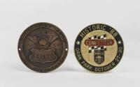 MEDALLIONS: Two medallions including Light Car Club of Australia 50th year 1973 'A.G.P. Meeting Award', & Oran Park Historic 1988 'Competitor' each 5cm diameter