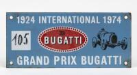 BUGATTI RALLY PLATE: An enamelled&nbsp;metal rally plate circa 1970s, 10cm high, 23cm wide