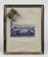 FERRARI TIPO 375: A Ferrari Tipo 375 F1 valvespring mounted to glass in picture frame with text which details it's origin to the 1951 car driven by Frolian Gonzales which won the 1951 British Grand Prix