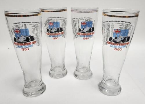 AUSTRALIAN GRAND PRIX 1980: A set of four commemorative large beer glasses from the 1980 Australian Grand Prix at Calder Raceway, 24cm high
