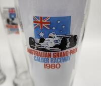 AUSTRALIAN GRAND PRIX 1980: A set of four commemorative large beer glasses from the 1980 Australian Grand Prix at Calder Raceway, 24cm high - 2