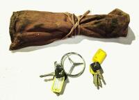 MERCEDES-BENZ TOOL ROLL: A mercedes benz&nbsp;tool roll&nbsp;with tools, spanners, wheel brace, spark plug remover etc, plus a group lot of various keys