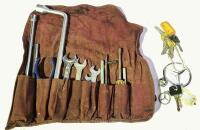 MERCEDES-BENZ TOOL ROLL: A mercedes benz&nbsp;tool roll&nbsp;with tools, spanners, wheel brace, spark plug remover etc, plus a group lot of various keys - 2