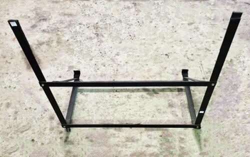 HARDTOP STAND: A black metal moveable hard top stand 81cm wide, 81cm high, 45.5cm deep overall.