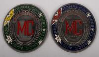 AUSTRALIAN INTERNATIONAL CONCOURS: Two badges from the Motorclassica Australian International Concours D'elegance events of 2011 and 2015