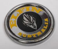 ELFIN: Two items relating to Elfin, 'Australia's Elfin - Sports & Racing Cars by John Blanden & Barry Catford', hardcover, published 1997 and also an Elfin Australia club badge - 3