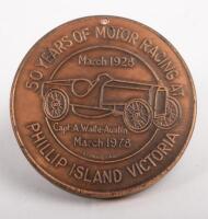 PHILLIP ISLAND: A double sided commemorative&nbsp;medallion&nbsp;from the Golden Jubilee Australian Grand Prix&nbsp;1928-1978, '50 Years of Motor Racing at Phillip Island Victoria', 5cm in diameter - 2