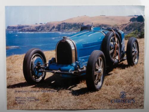 BUGATTI: A CHRISTIE'S 'Important Collectors' Motor Cars, Melbourne Australia, 20 June 1990' poster featuring a Bugatti Type 59 in French blue, 76cm wide, 57cm high