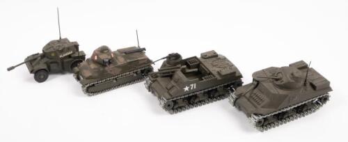 PRIEST M3 LEE PANHARD TANKS: A group lot of Solido tank models, including M7 PRIEST, M3 LEE, CHAR SOMUA, PANHARD AML, made in France, four pieces in total