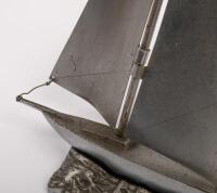 YACHT: A decorative 1950s metal yacht sculpture in full sail on a metal&nbsp;base - 2